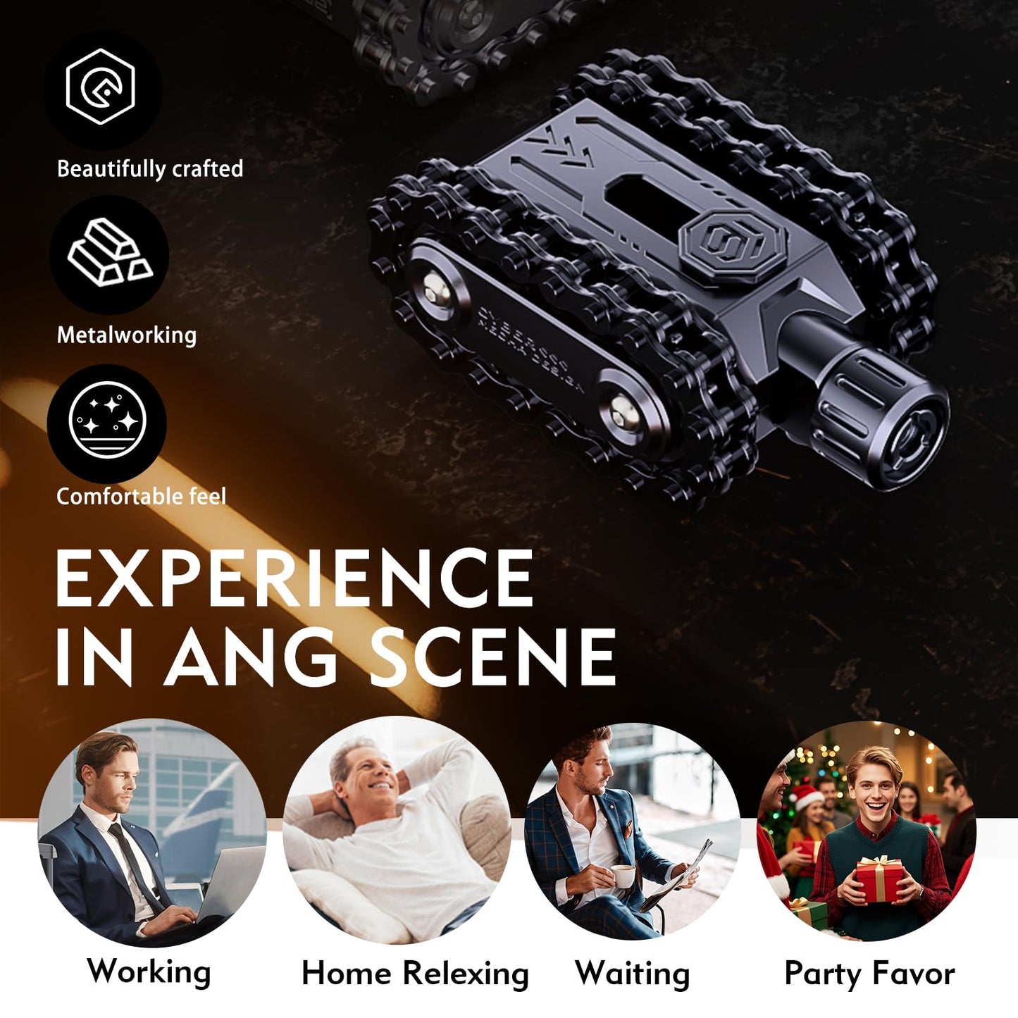 4 in 1 Fidget Slider Roller Chain Spinner Combo, Metal Chain Fidget Toy with Tactile Feedback & Clicking Sounds, Stress Relief Sensory Toy for Adults, Focus Tool for Work Study Waiting