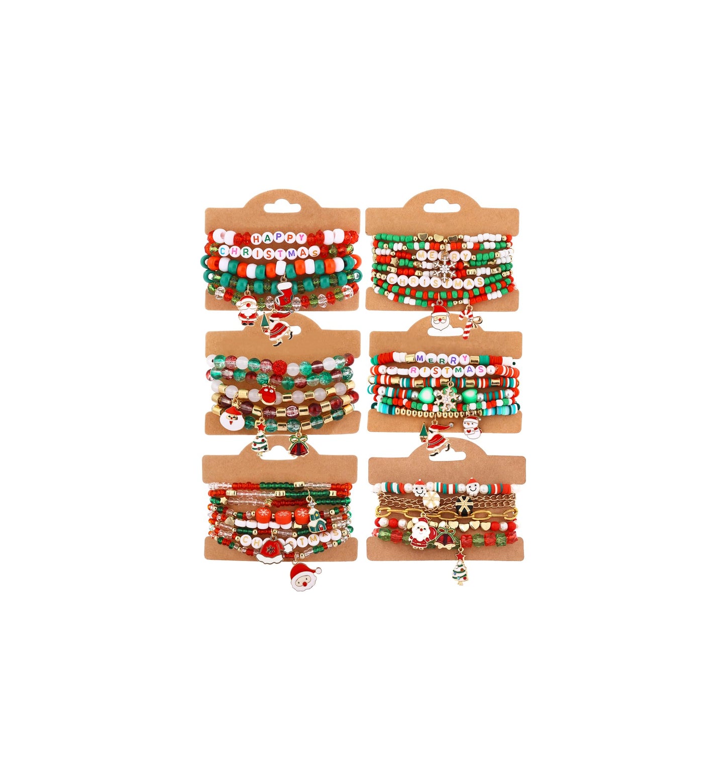 Cooluckday 36Pcs Christmas Bracelets Bulk Christmas Gifts for Women Christmas Friendship Bracelets Xmas Snowflake Snowman Bell Santa Claus Bracelets Stretch Bracelets as Party Gifts Bag Filler