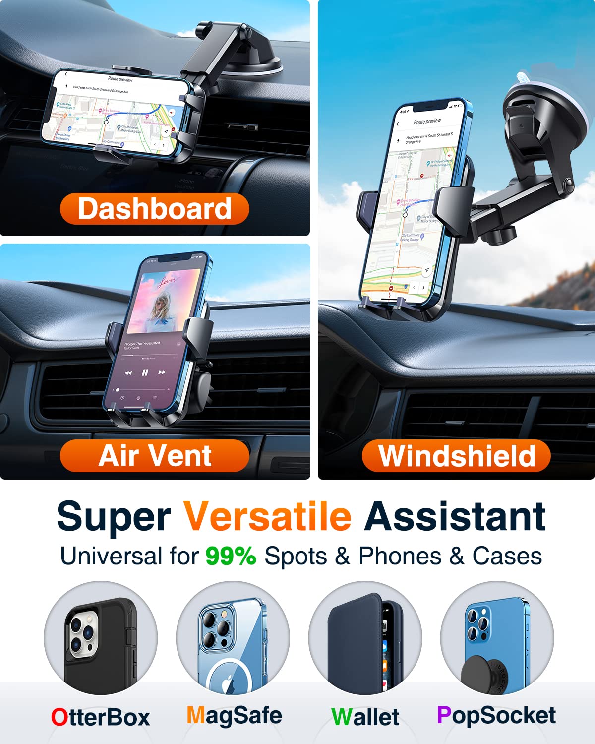 VANMASS 【85+LBS Strongest Suction & Military-Grade 2025 Ultimate Car Phone Mount【Patent & Safety Certs】 Cell Phone Holder Truck Desk for Dashboard Windshield Vent for iPhone 16 15 Pro Max 14 Samsung