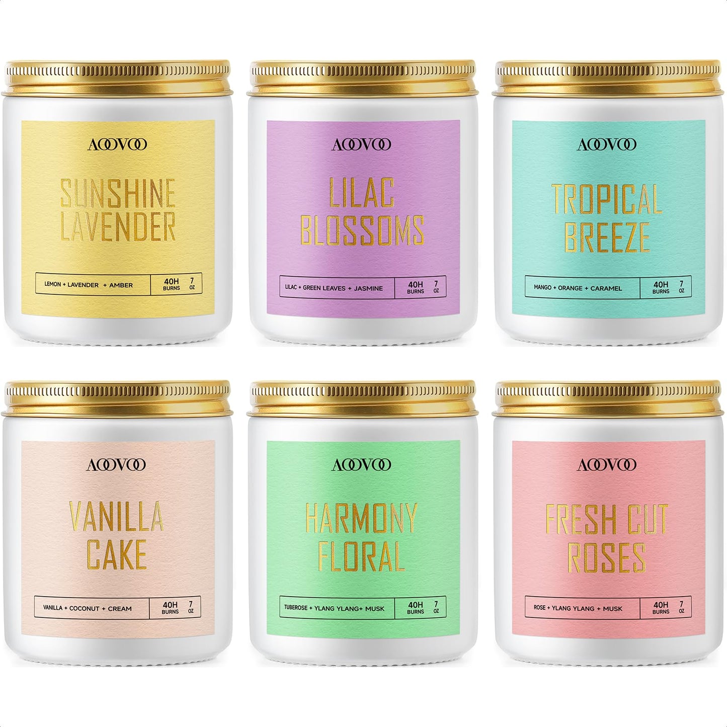 AOOVOO Scented Candles Set - 6 Pack Candles for Women, Lavender/Lilac/Vanilla/Floral/Rose/Breeze, Soy Candle Gifts for Home Scented, 42 oz, 300 Hours Burn Time