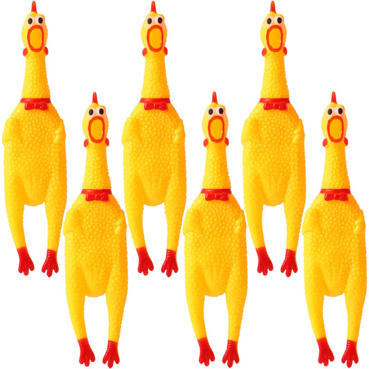 Zddaoole 6 Pcs Large Screaming Chicken Dog Toys,Yellow Rubber Chicken 12 inch,Squeeze Squeaky and Screaming Chicken,Prank Novelty Toy for Kids or Adults