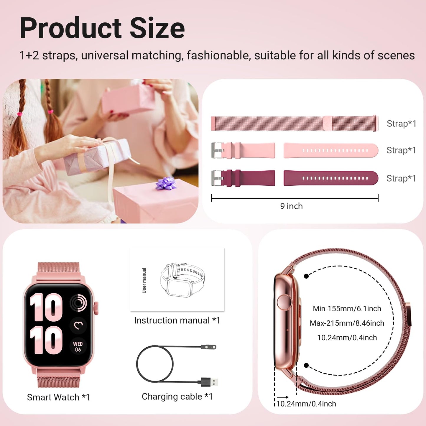 Trendia Smart Watches for Women, 1.83" HD Fitness Tracker (Answer/Make Calls), 120+ Sport Modes with Heart Rate/Sleep Monitor, IP68 Waterproof, Fitness Watch for iOS Android, Rose Gold