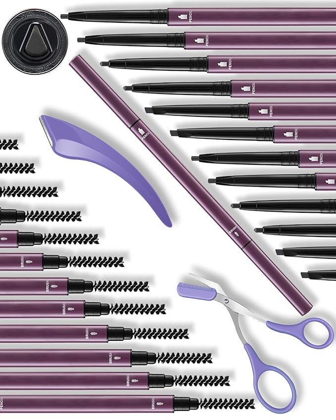 12Pcs Microblading Eyebrow Pencils Black Waterproof Eye Brow Pencil w/Eye Brow Razor & Scissors Kit 0.5mm Ultra-Fine Tip Creates Hair-Like Strokes for Women Effortless Natural Brows