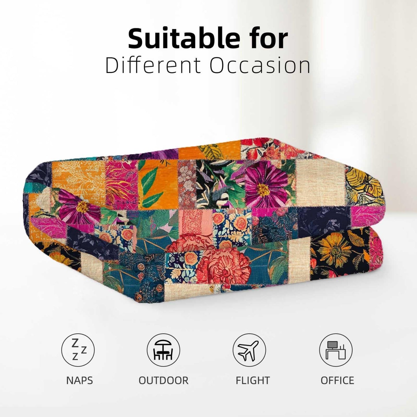 FexNuvko Printed Faux Patchwork Inspired Throw Blanket | Faux Quilt and Kantha Look | Lightweight Floral Fleece for All Seasons | Gifts for Women and Men | Home Decor for Couch and Bed | 50x60 Inches