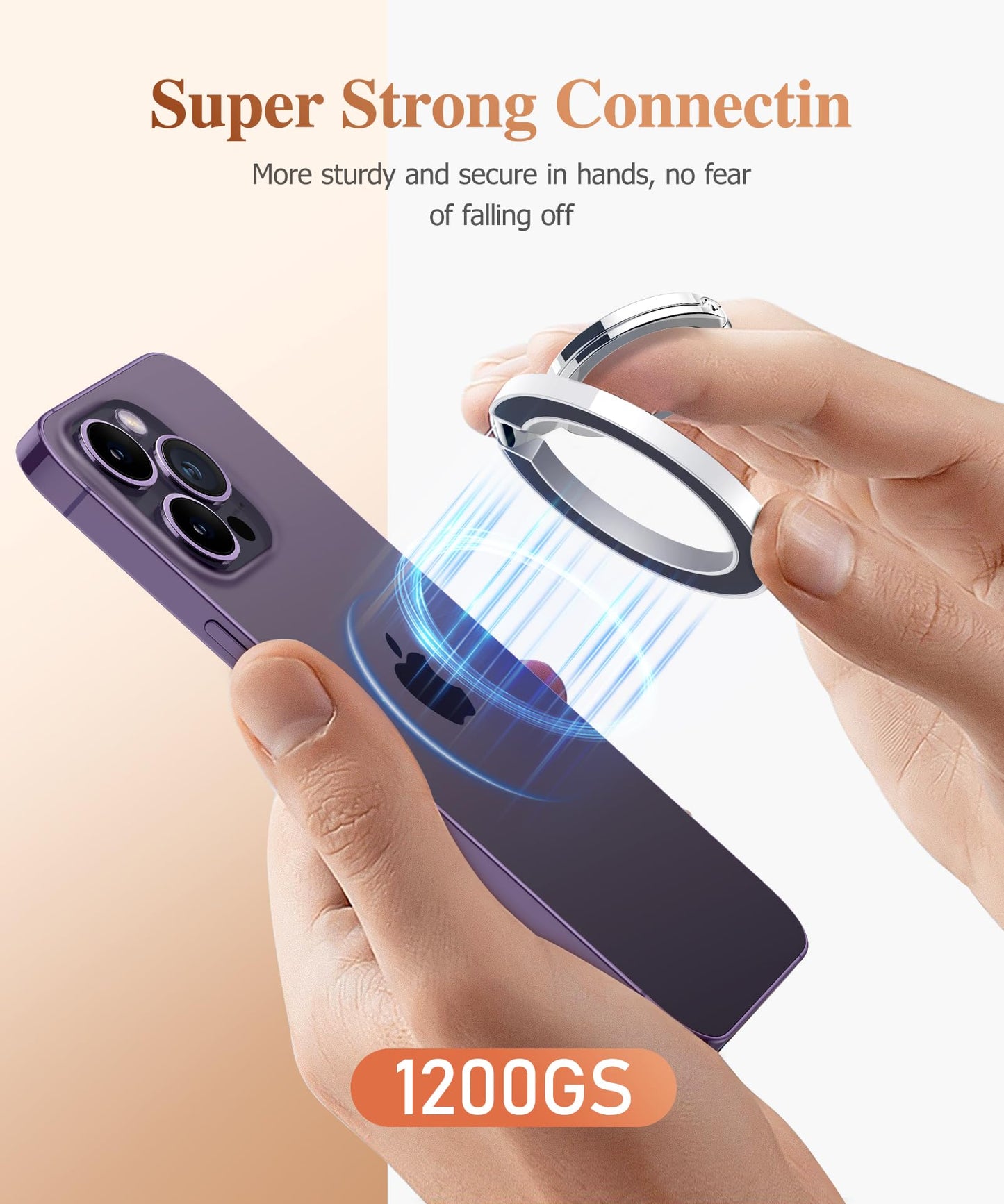 GVIEWIN Magnetic Phone Ring Holder, Compatible with MagSafe Phone Grip with Adjustable Stand, Magnet Phone Ring Kickstand for iPhone 16 Pro Max/Plus/15/14/13/12 Series/Other Phones (Glitter/Silver)