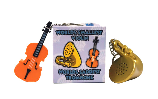 MunnyGrubbers - Original World's Smallest Violin & World's Saddest Trombone Toy Keychain with Playable Sad Sound - Sad Trombone - Mini Tiny Violin Keychain with Sound - Funny Meme - (WSV-V1-1P-WT)