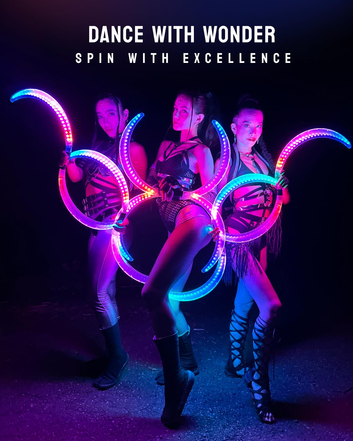 LED POI Staffs S-Shape with 241 Color Light Modes USB Rechargeable Magic LED S-Staffs Customized Colors, Profound Visual Effect