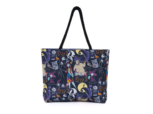 Disney Nightmare Before Christmas Tote, Jack Skellington Sally Zero Print, Large Water-Resistant Canvas Bag, Halloween Town Accessory, Work, Travel Carry-All for Women