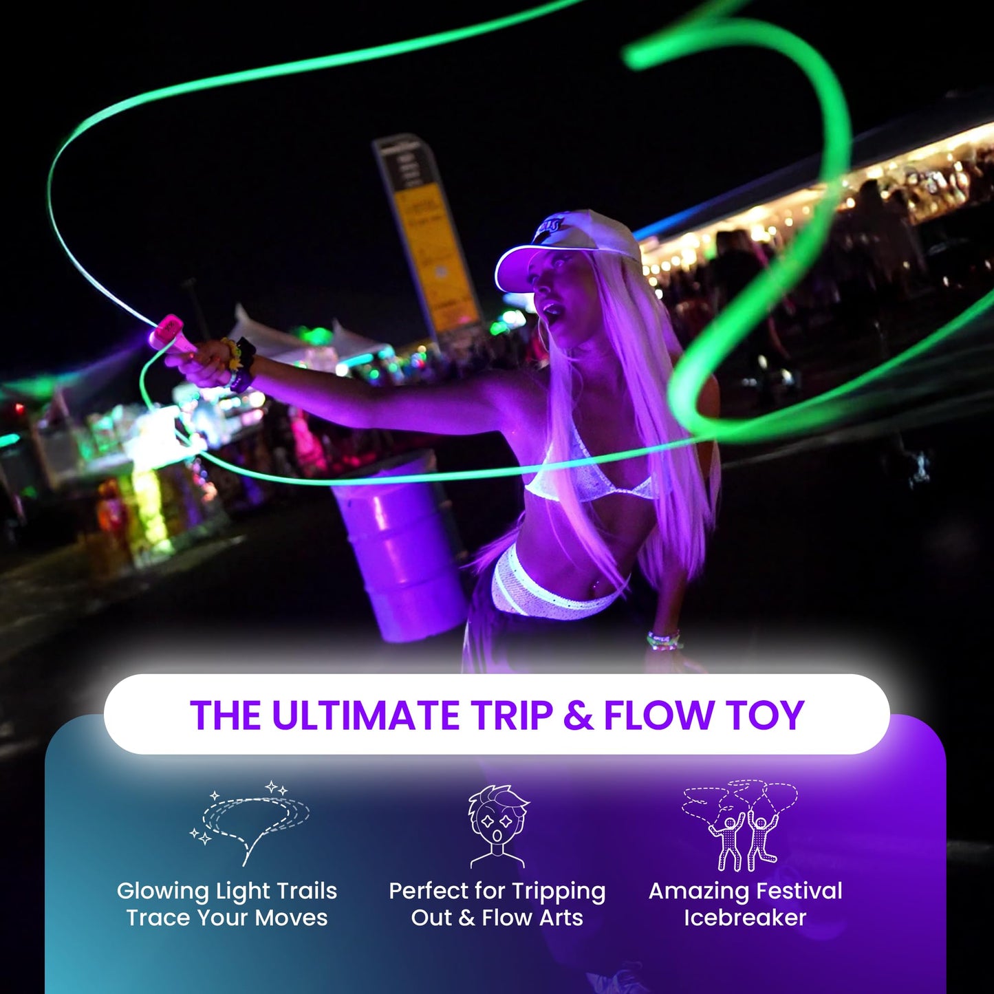 Loop Lasso NANO Glow in the Dark Rave Toys with Built-in UV Blacklight - Interactive Rope Launcher STEM Toy - Viral Flow and String Shooter Toy for Kids and Adults