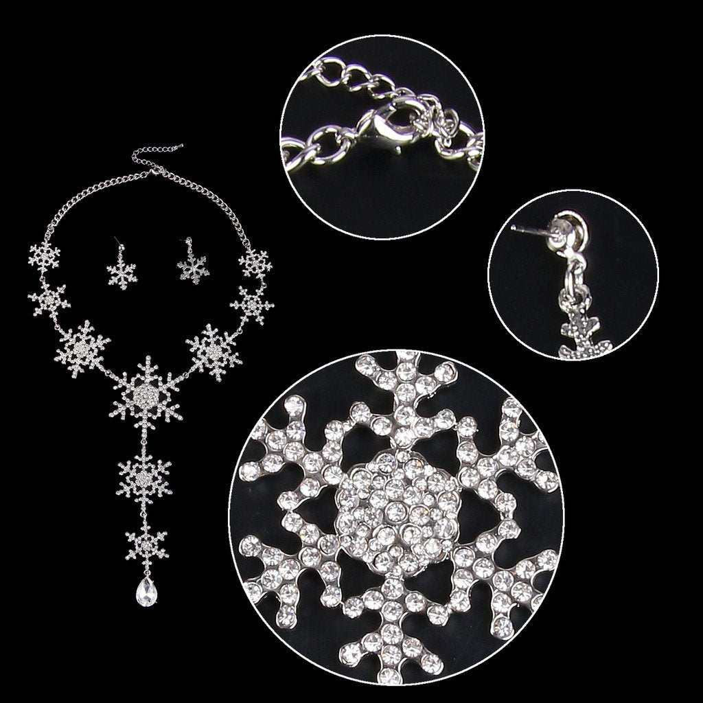 EVER FAITH Austrian Crystal Tear Drop Snowflake Necklace Earrings Set Clear Silver-Tone