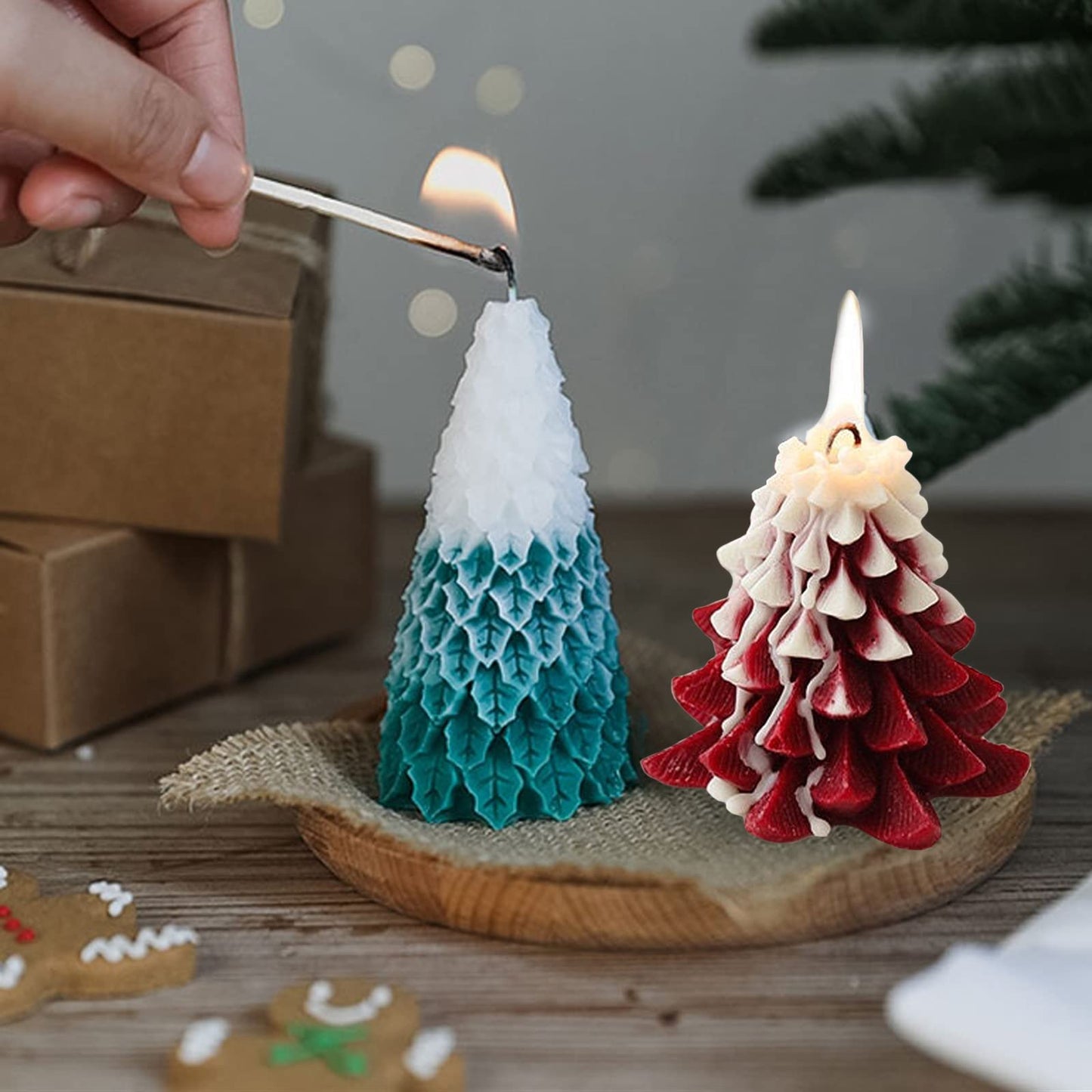 4PCS Christmas Tree Silicone Mold, 3D Candle Molds for Candle Making, Tree Shaped Silicone Epoxy Resin Mold, Ornament Mould for DIY Wax Candle Soap Art Craft Cake Chocolate Home Decor