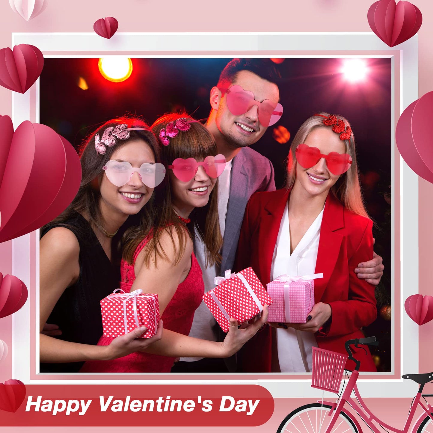 Flutesan 24 Pcs Valentine's Heart Sunglasses and Heart Sequin Headbands Rimless Heart Valentine Glasses, Cupid Love Headband Heart Shaped Glasses Candy Color Eyewear Hair Hoop for Valentine Party