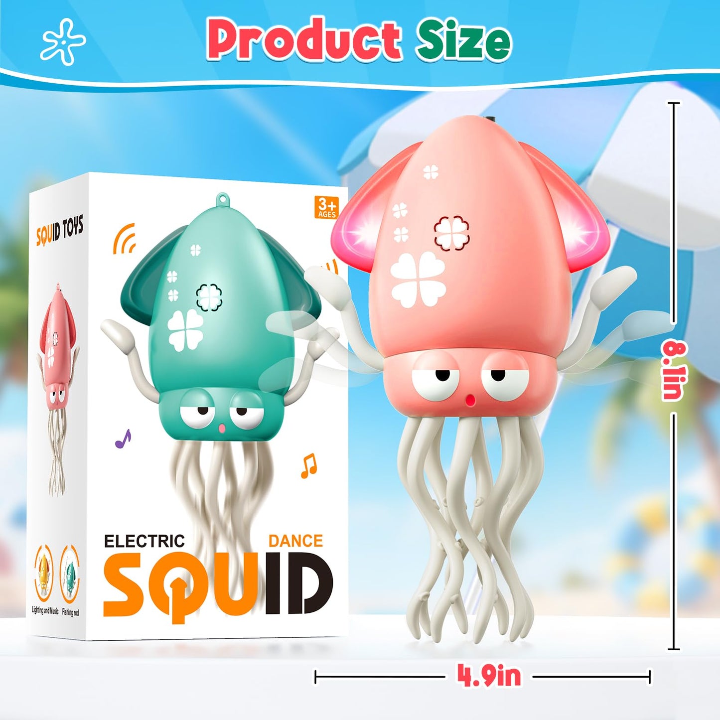 Dancing Squid Baby Toy, Electric Crawling Octopus Tummy Time Toy, Rechargeable Magic Dancing Music Squid Baby Toys for 3 4 5 6 Year Old Kids Boy Girl Birthday Gifts Christmas Stocking Stuffers (Pink)
