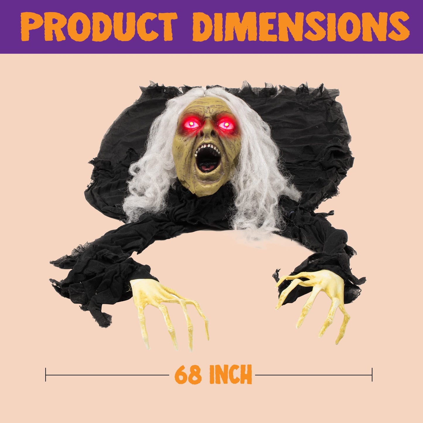 JOYIN Zombie Halloween Decoration Outdoor Witch Groundbreaker Halloween Graveyard Decor Outside, Scary Zombie Props with Sound Effect & Lighted Eyes for Haunted House, Lawn Yard Decorations