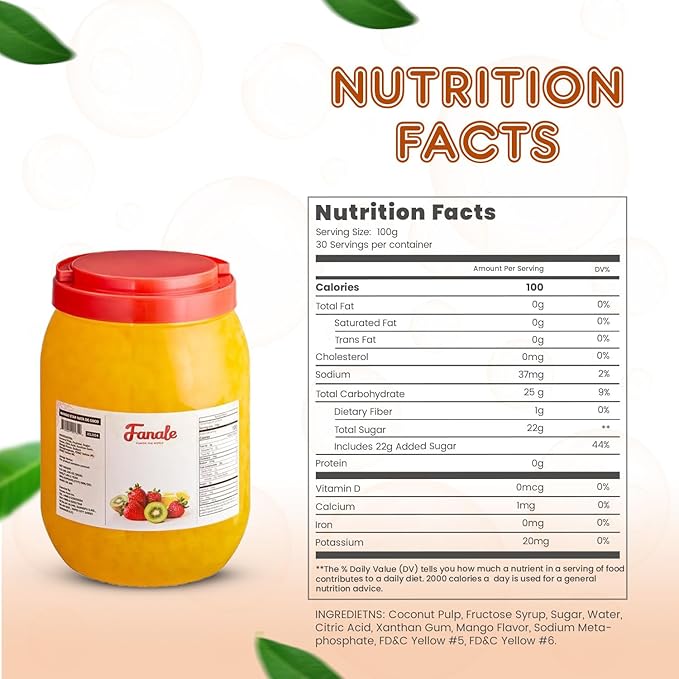 New Fanale Coconut Jelly Topping nata de coco for Boba Tea | Ice Cream | Yogurt | Smoothie | Milk Tea | Desserts (Mango Star Shaped, 6.6 lb)