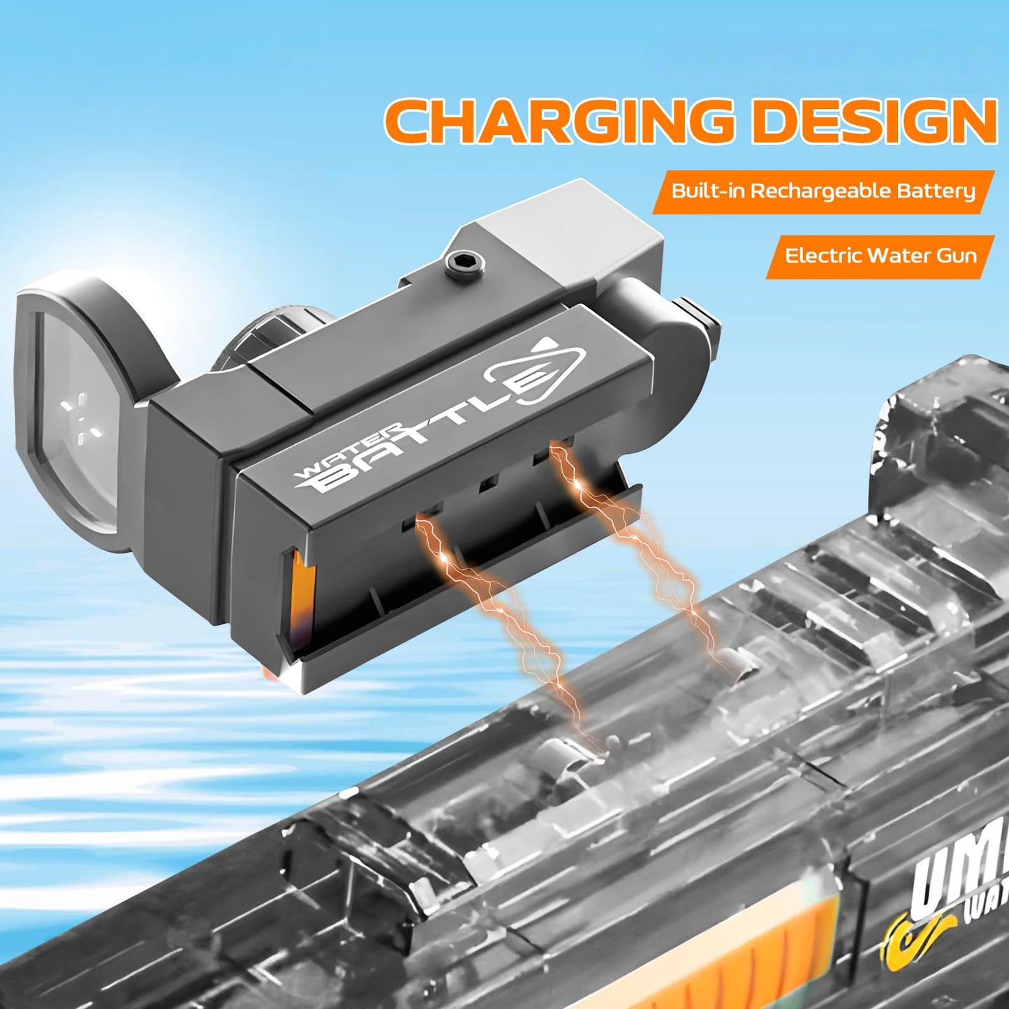 Electric Water Gun for Adults Kids, Automatic Squirt Watergun Pistol with Led Lights, Summer Outdoor Pool Beach Party Toys, UMP45 Black