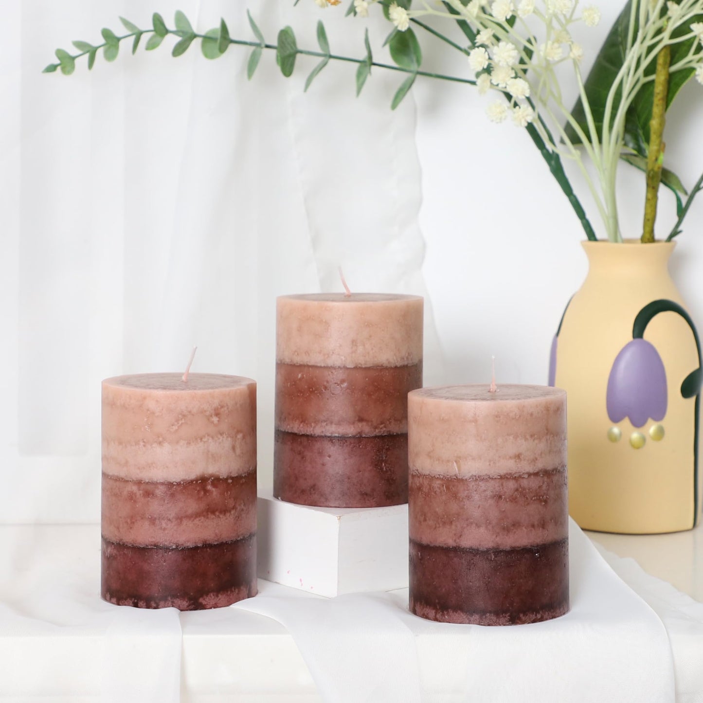 Cafemoon Coffee Pillar Candles, Aromatherapy Scented Candles, 35+ Hours Burn Long Lasting, Set of 3 Tall 3x4 Inch Dripless Pillar Candle, for Wedding and Home Décor