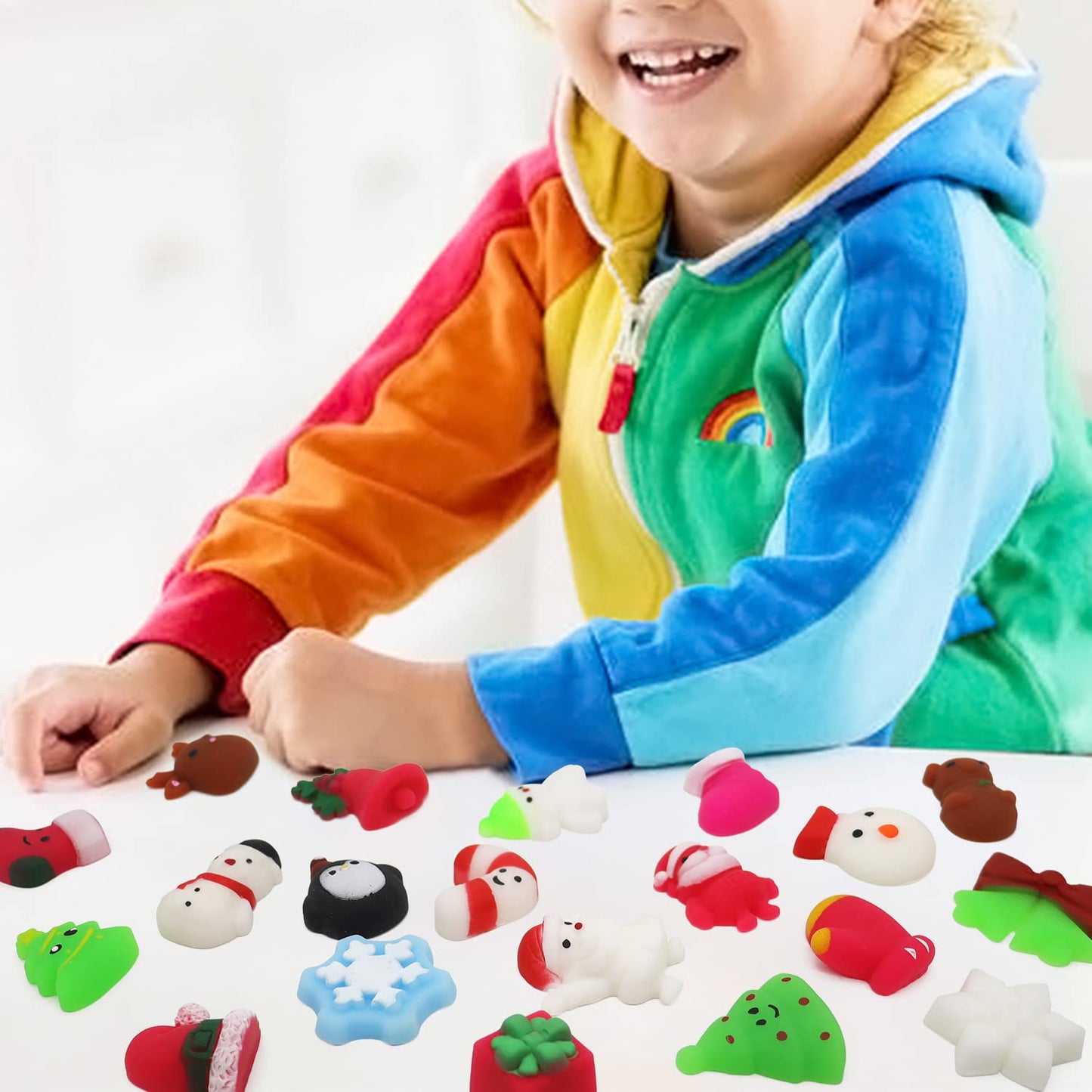 100PCS Christmas Mochi Squishy Toys, Mini Kawaii Christmas Squishies Soft Fidget Toys Stress Squeeze Toys Party Bags Filler, Small Stocking Stuffers for Boys Girls Birthday Gifts