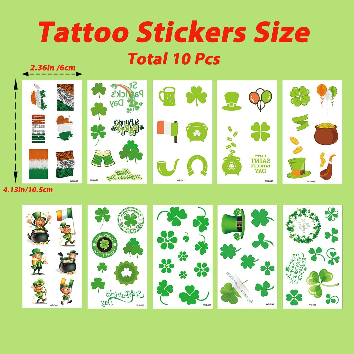 SYQBR 22 Pcs St. Patrick's Day Headbands & Shamrock Sunglasses & Tattoos Sticker, Green Irish Sequined Patriotic Headband and Clover Eye Glasses Tattoo Bulk for Party Favor Decoration Supplies