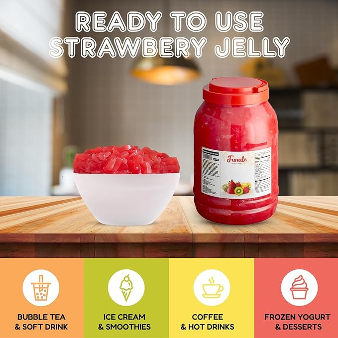 New Fanale Coconut Jelly Topping nata de coco for Boba Tea | Ice Cream | Yogurt | Smoothie | Milk Tea | Desserts (Strawberry, 8.3 lb)