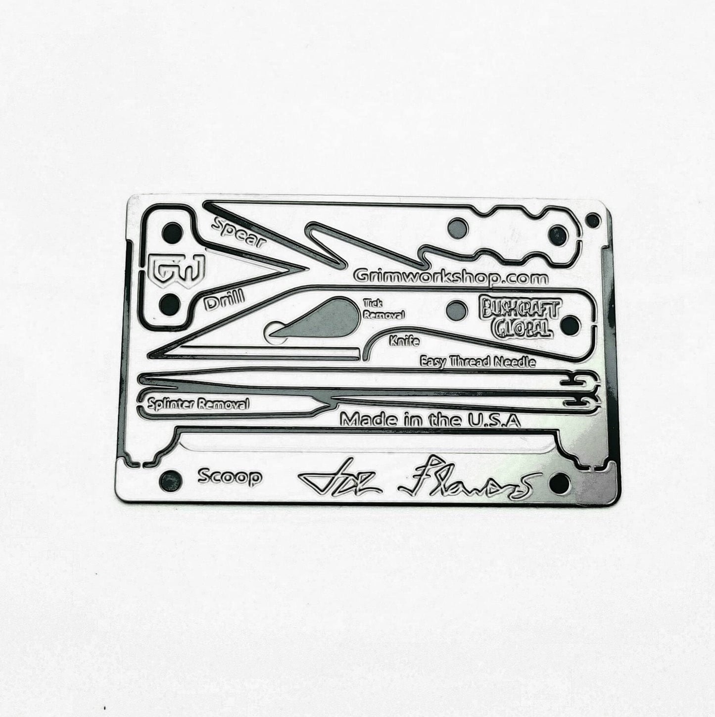 Grim Workshop - Joe Flowers Signature Survival Card - Wallet Multi Tool with an EDC Tool Kit Inside - Stainless Steel Made in the USA Credit Card Tool