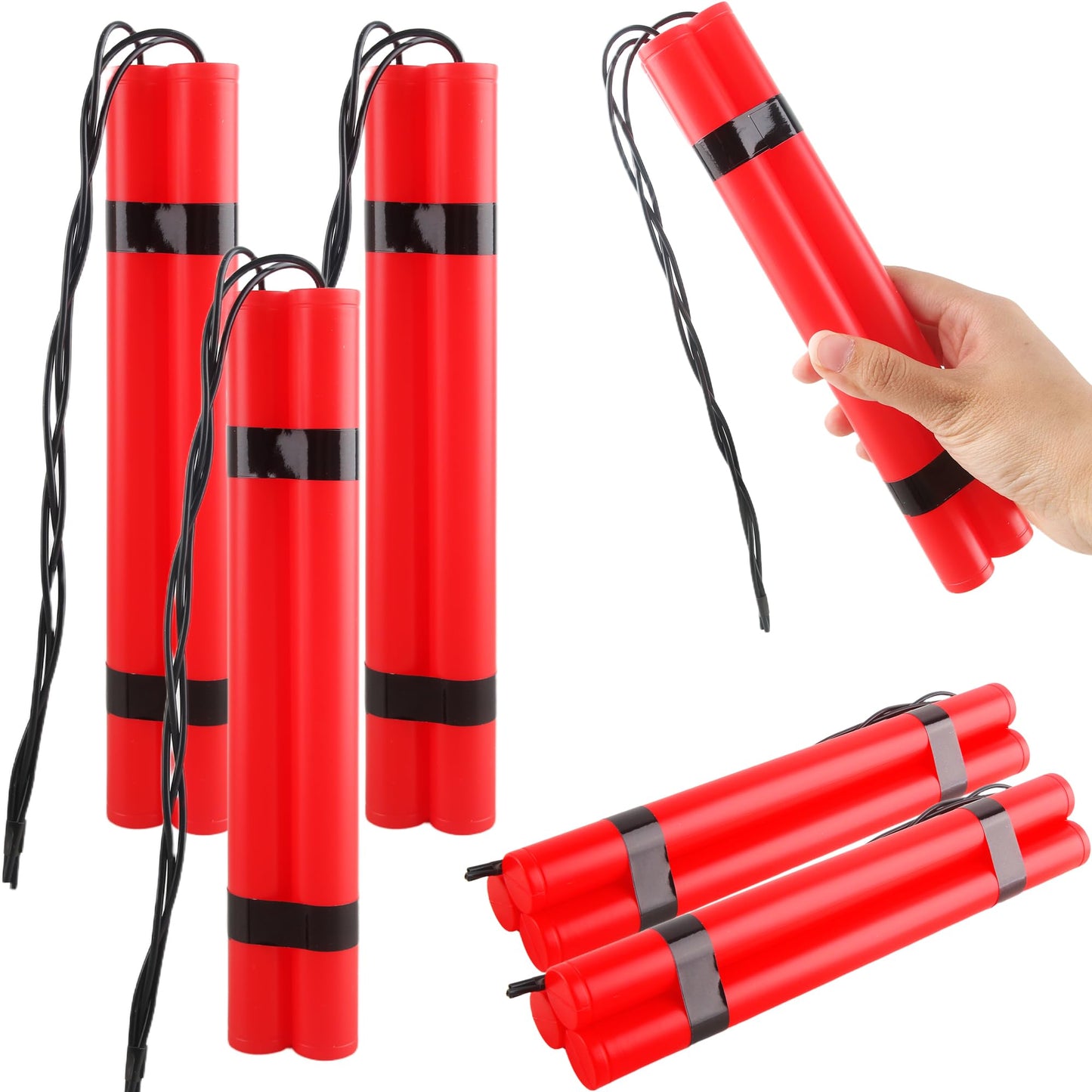 Hoarost 18 Sticks Fake Red Dynamite Prop Plastic Pretend Explosive Bomb Toy Simulation Dynamite Sticks for Prank Gag Film Costume Prop