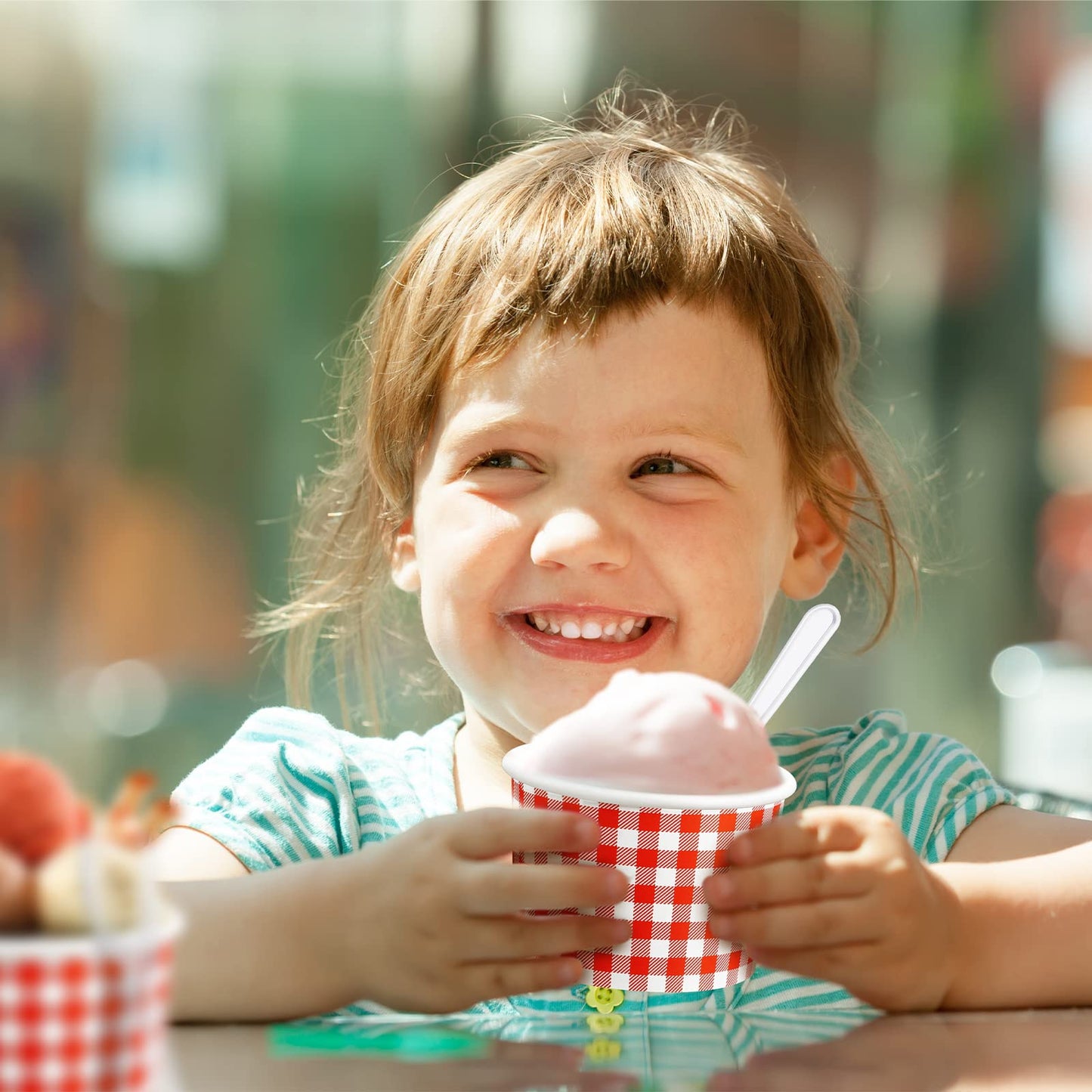 Tessco 100 Pack 12oz Ice Cream Cups Gingham Snack Bowls Party Supplies Gingham Bowls for Hot Soup Snacks Fruits(Red)