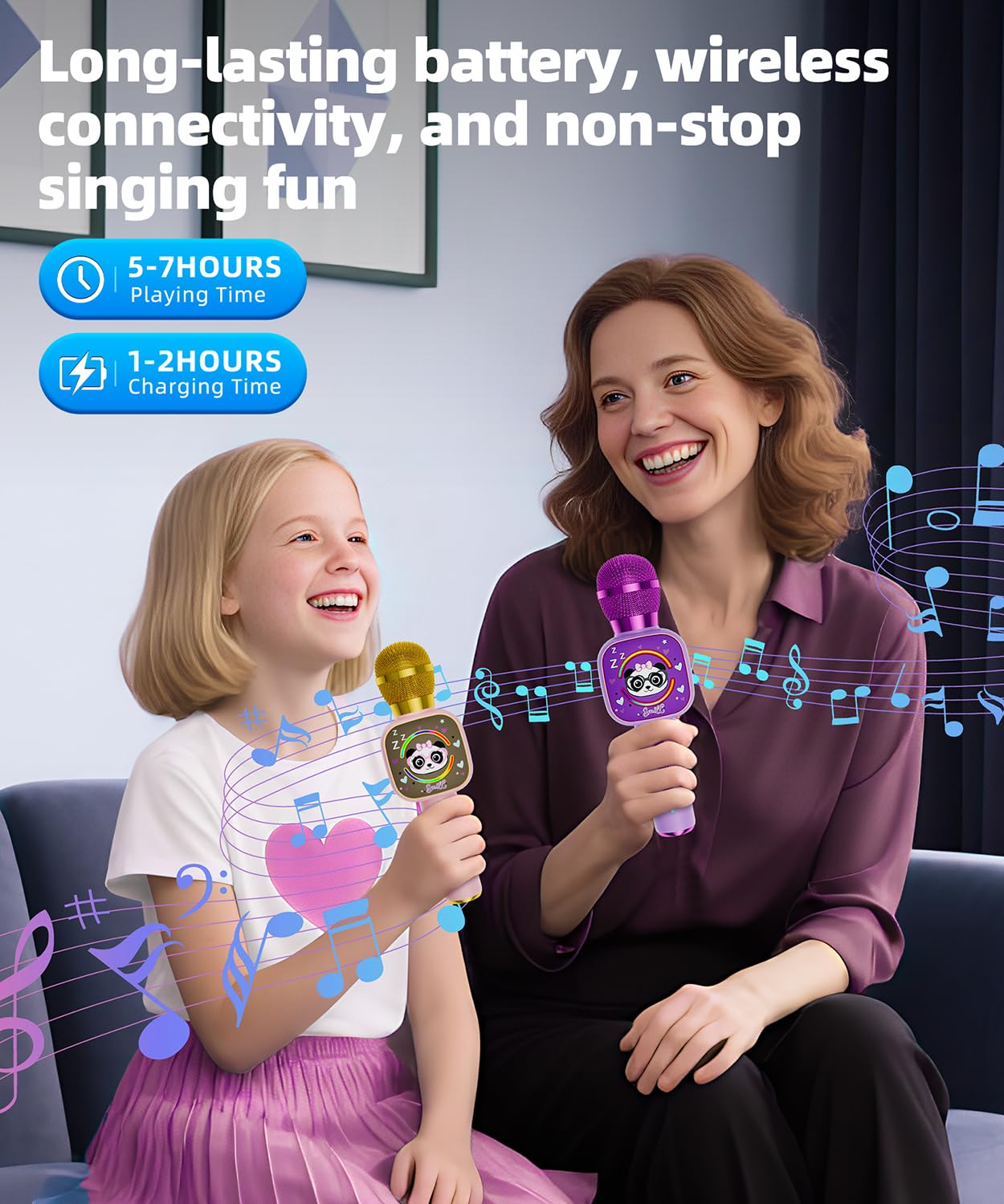 Bluetooth Karaoke Microphone Toy for Kids - Mini Portable Speaker with LED Lights, Wireless Pairing (TWS) for Duet Singing, Christmas Birthday Gift Toys for Boys & Girls Ages 2-12 (black - 1)