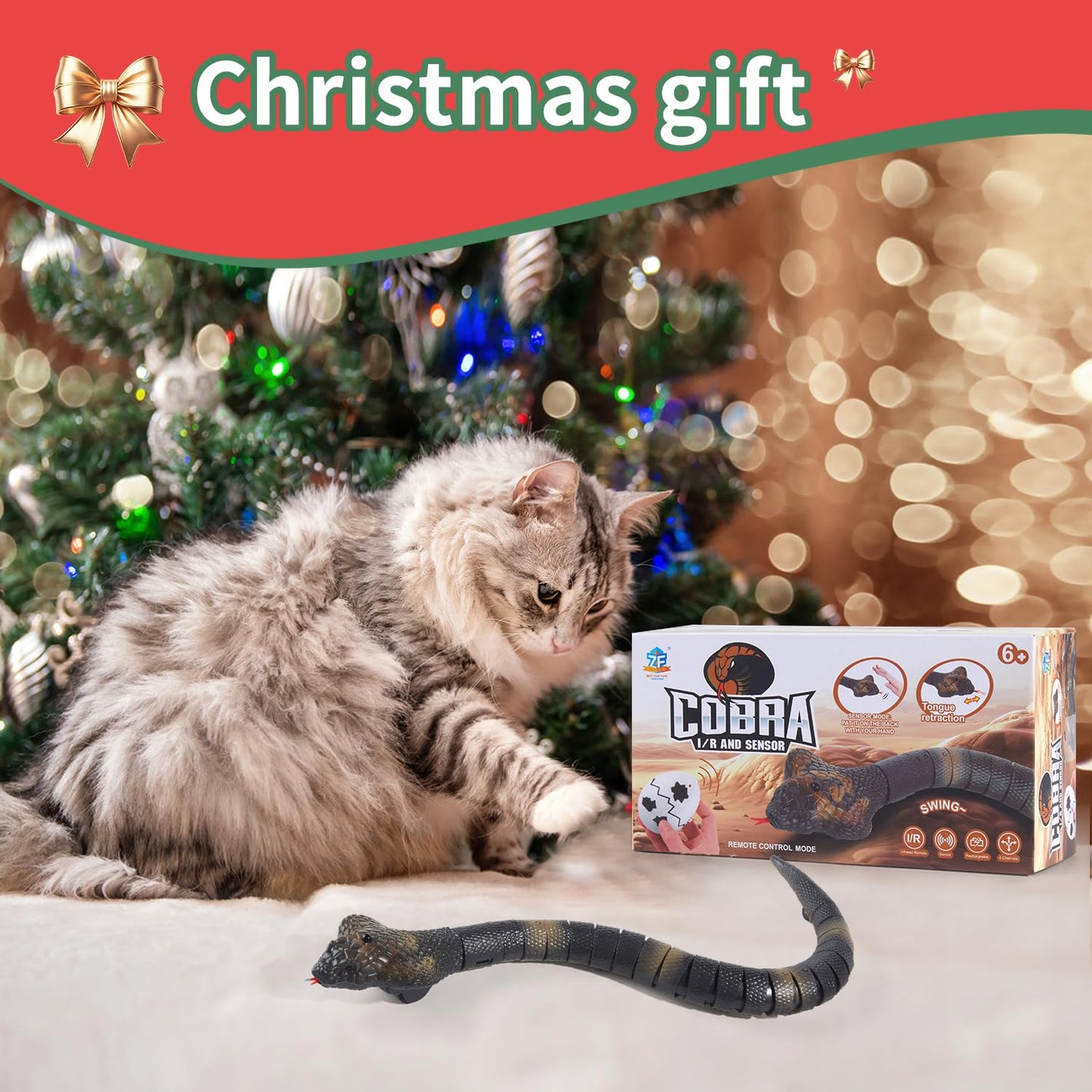 AMCHSURI Remote Control Snakes Realistic Rc Snake Prank Cobra Rechargeable Smart Sensing Cat Toy with Infrared Controller Snake Toys, Remote & Auto-Sensing Modes, Hilarious Prank Gifts for Boys Age 6+