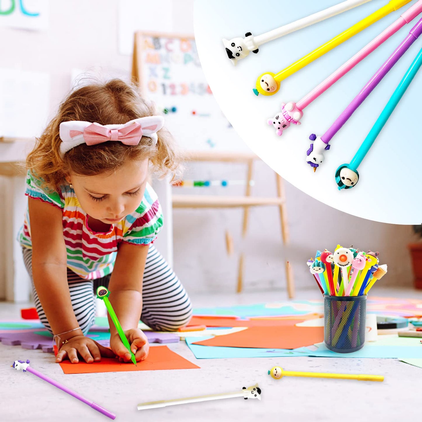 Muiyaneq 70 Pieces Cute Cartoon Gel Ink Pens,Random Novelty Kawaii Pens,Cool Assorted Styles Writing Pen for Kids,School Office Home Supplies,Gift