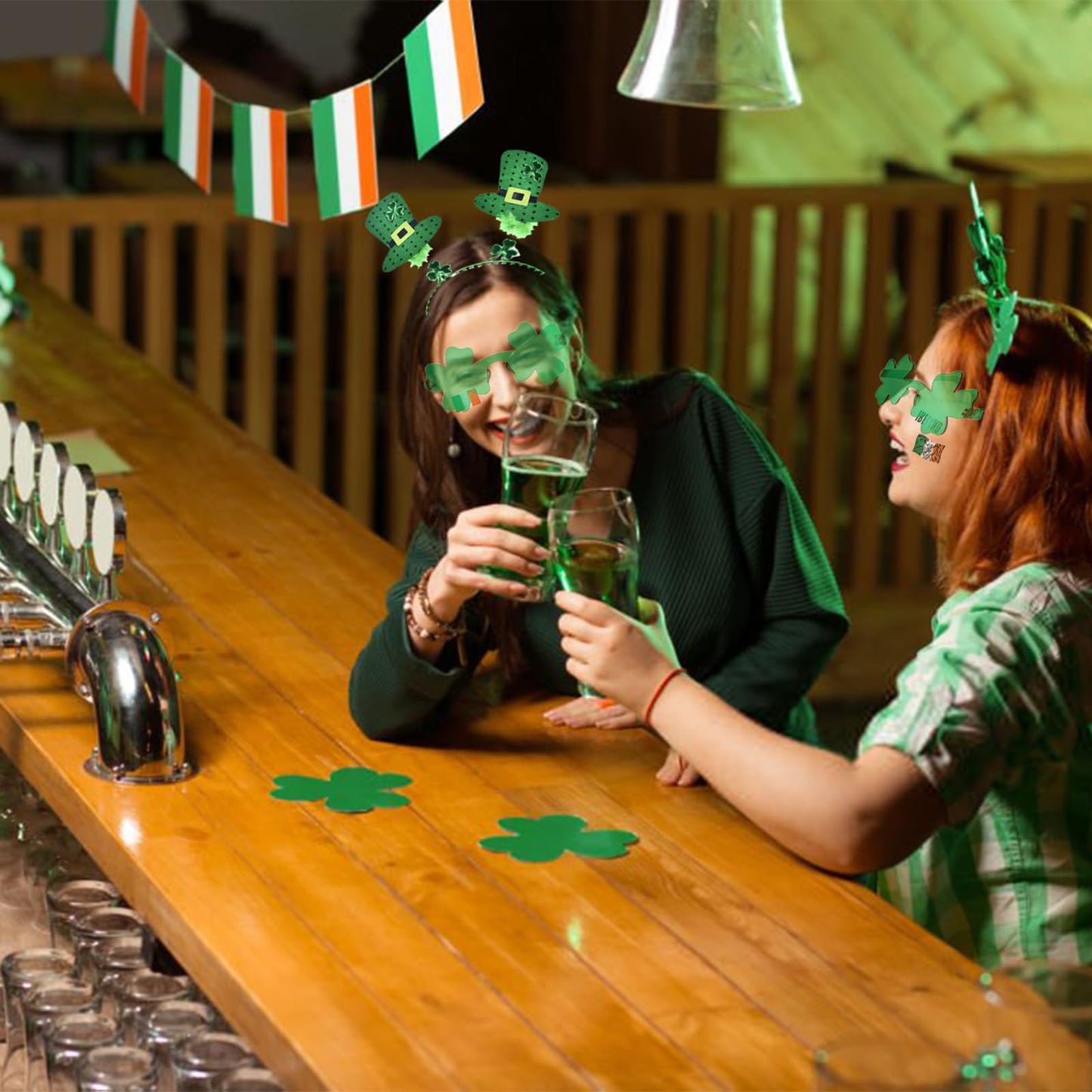 SYQBR 22 Pcs St. Patrick's Day Headbands & Shamrock Sunglasses & Tattoos Sticker, Green Irish Sequined Patriotic Headband and Clover Eye Glasses Tattoo Bulk for Party Favor Decoration Supplies