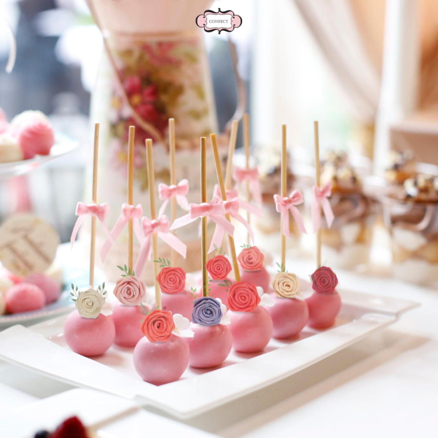 Confect Edible Rose Topper | Pretty Peach Pearl Edible Rose Toppers for Cakes, Cupcakes & Doughnuts | Perfect for Cake Decorations & Cupcake - Vegan, Dairy-Free, Palm Oil-Free - Pack of 12