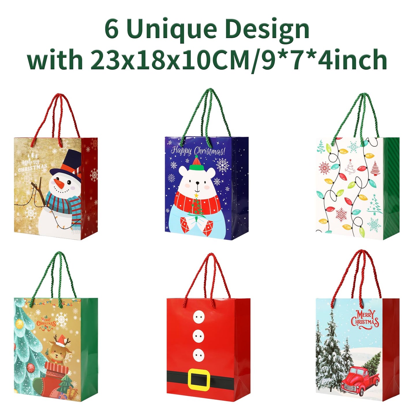 Qukou Christmas Bags for Gift with 24 Sheet Tissue Paper, 24 PCS Xmas Paper Party Gift Candy Bags for Christmas Party Favors (24)