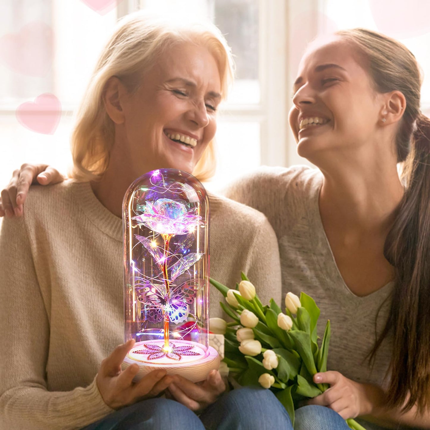 Birthday Gifts for Women Mom Galaxy Glass Rose Forever Preserved Flowers for Delivery Prime Artificial Eternal Rose in Glass Dome Mothers Day Moms Gift for Grandma Wife Daughter, Rainbow