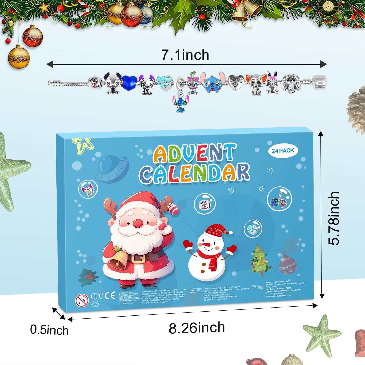 Advent Calendar 2025 Girls, 24 Days Christmas Countdown Calendar with 2 Bracelets and 22Pcs Unique Cartoon Charm Beads, Christmas Gifts for Girl Kids Teens