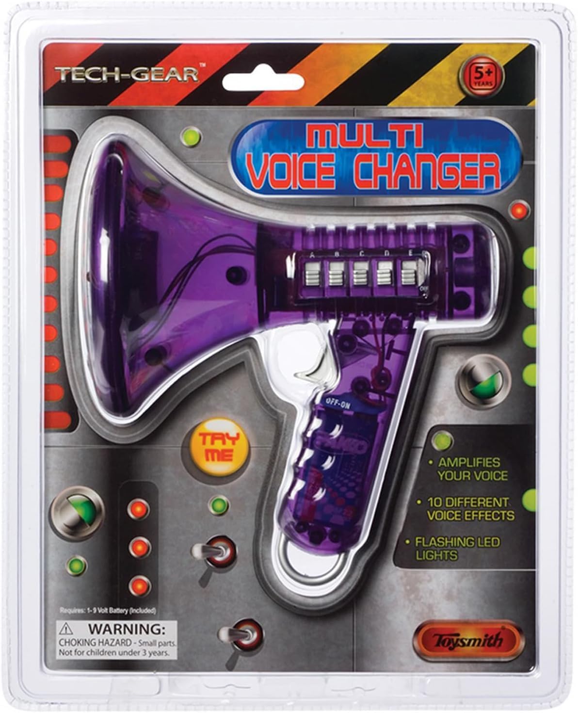 Toysmith Tech Gear Multi Voice Changer – Megaphone Toy with 8 Voice Effects and LED Lights – Fun Outdoor Toy for Kids Ages 5+ – Cool Gag Gifts or Birthday Gift Idea – Colors May Vary, Battery Included