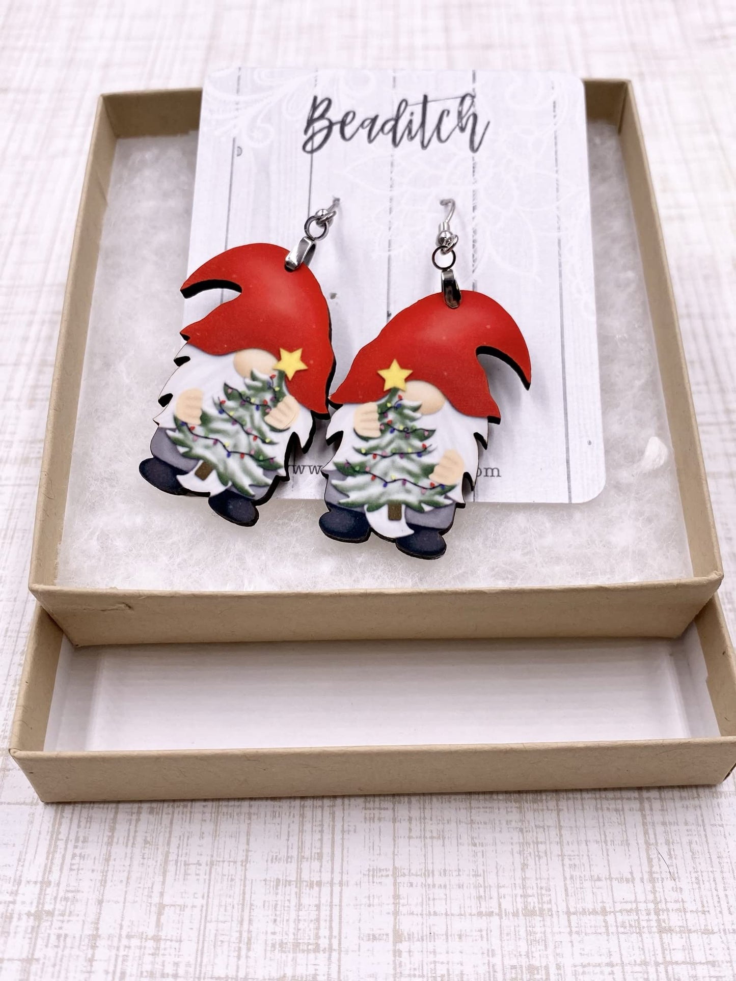 Holiday Gnome Earrings - Christmas Tree Earrings