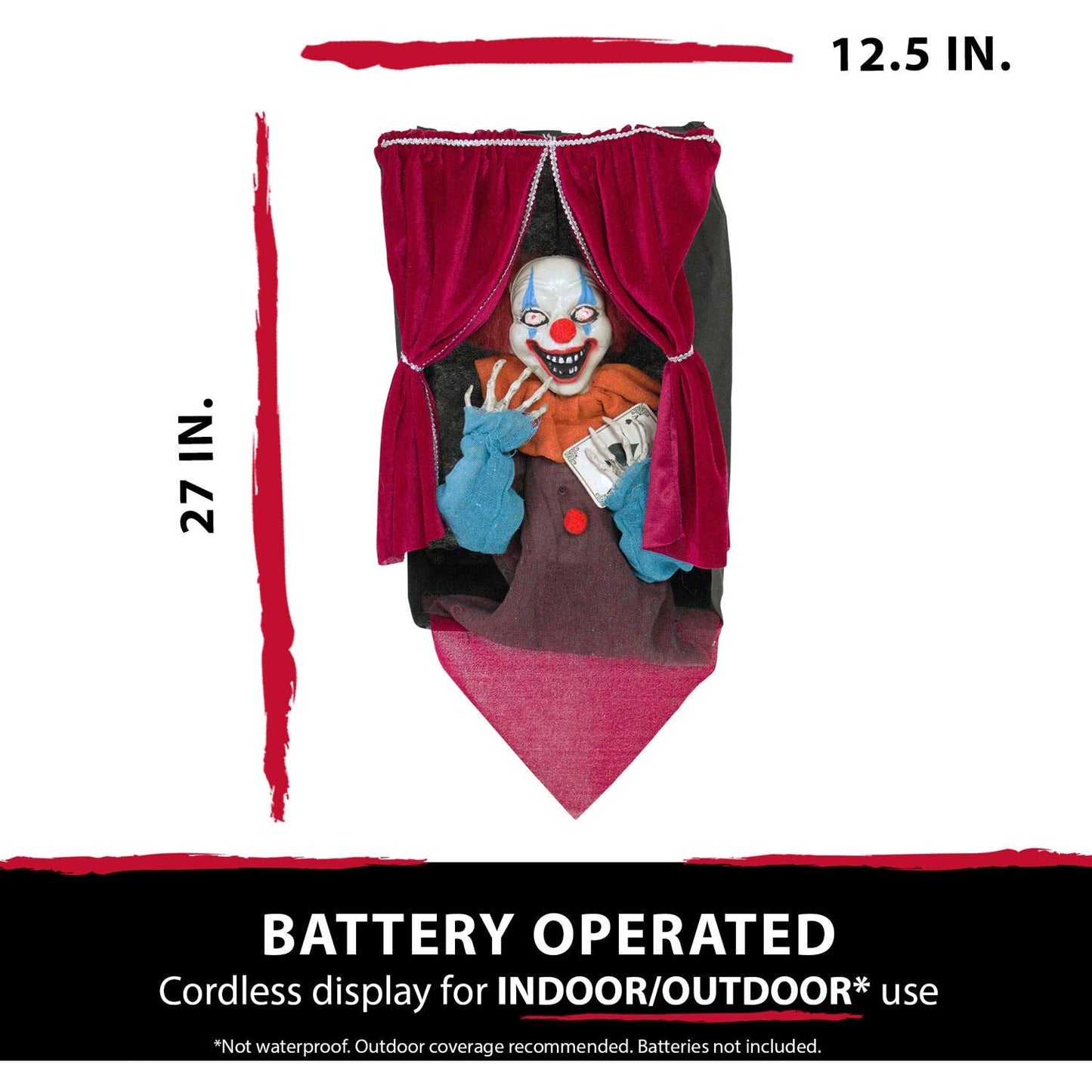 Haunted Hill Farm Talking Clown Halloween Animatronic with Flashing Red Eyes, Indoor or Outdoor Halloween Decorations, Battery Operated Creepy Halloween Props for Home or Haunted House