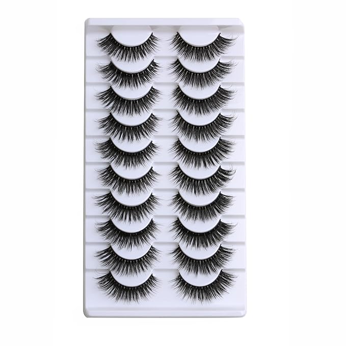 SUNWELL False Eyelashes 15mm Mink Lashes Cat Eye Lashes 8D Fluffy Wispy Foxy Eye Fake Lashes Strips Natural Look Faux Mink Lashes 10 Pairs Pack