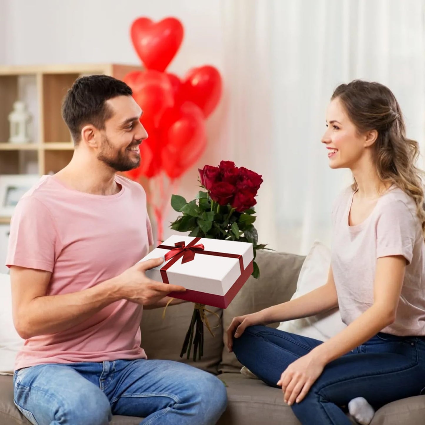 Eerbaier Gift Boxes with Lids for Presents, 5 Sizes Gift Wrap Boxes, Present Boxes for Weddings, Birthdays, and All Gift Giving Occasions(Red/White)