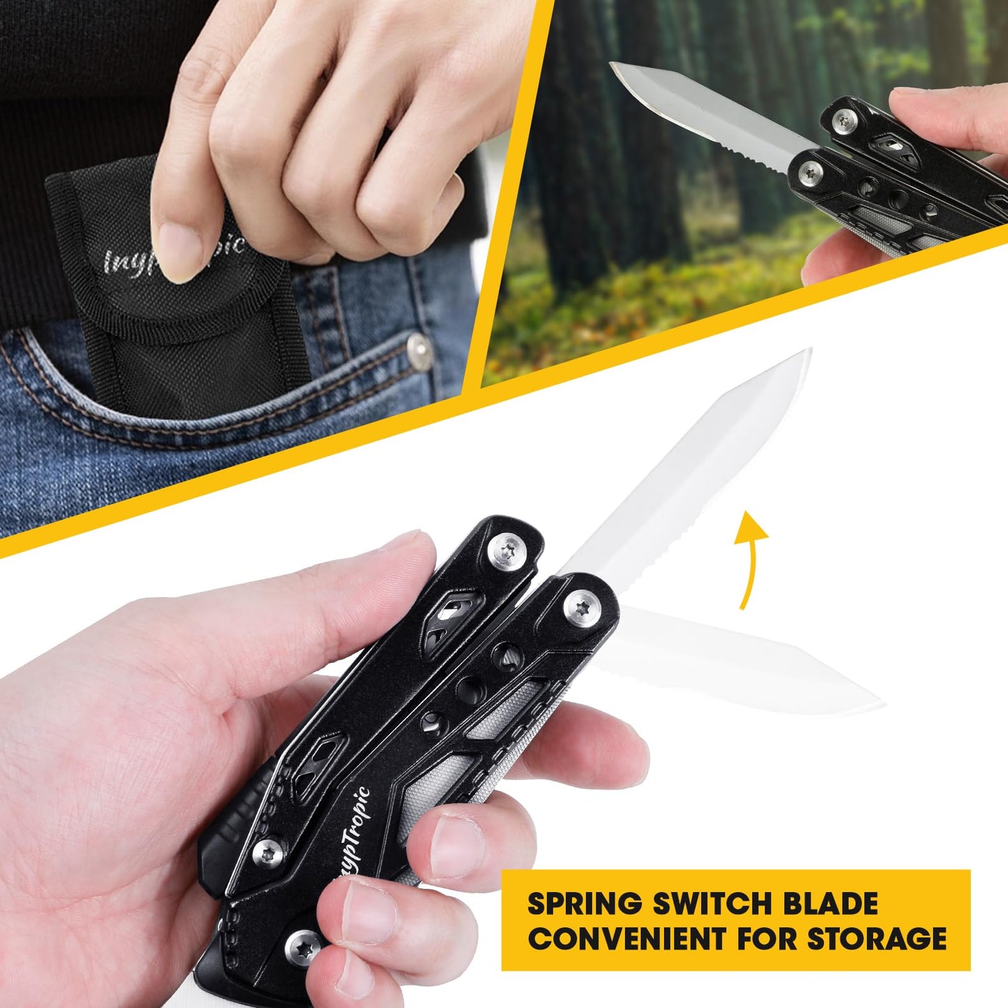 INYPTROPIC Multitool Wrench With 14 Tools/Pliers/Wire Cutter Gift for Dad.Portable Folding Multifunctional Pocket Knife Adjustable Multi Purpose Stainless Steel Tool (Silver black)