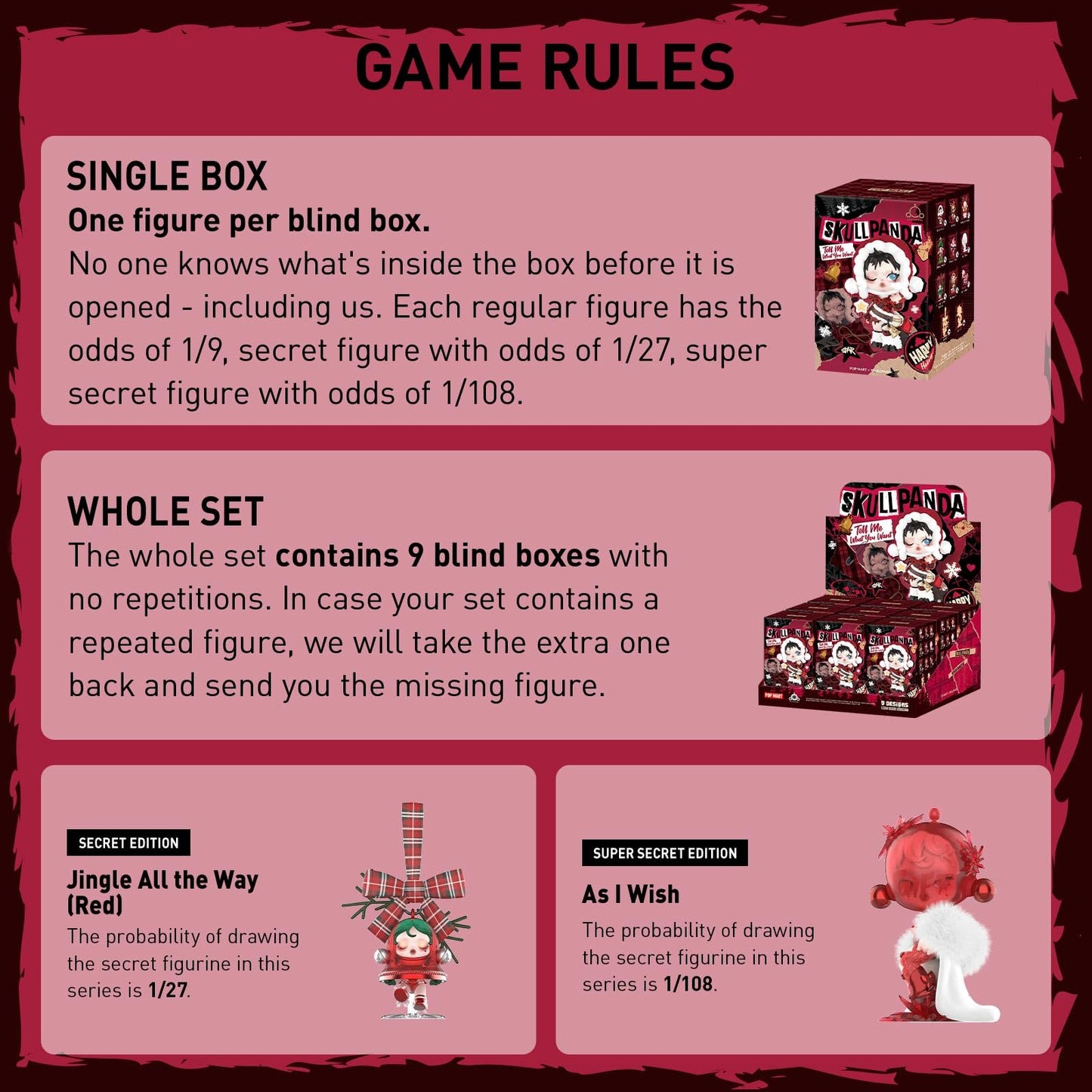 POP MART SKULLPANDA Wishing Time Series Blind Box Figures, Random Design Action Figures, Collectible Toys, Home Decorations, Holiday Birthday Gifts, Single Box