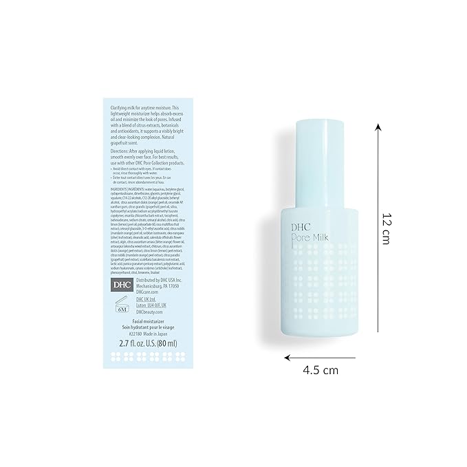 DHC Pore Milk, Pore Minimizing Daytime Moisturizer, Lightweight, Hydrating, Reduces Pores, Fragrance and Colorant Free, Ideal for oily and acne-prone skin, 2.7 fl. oz.