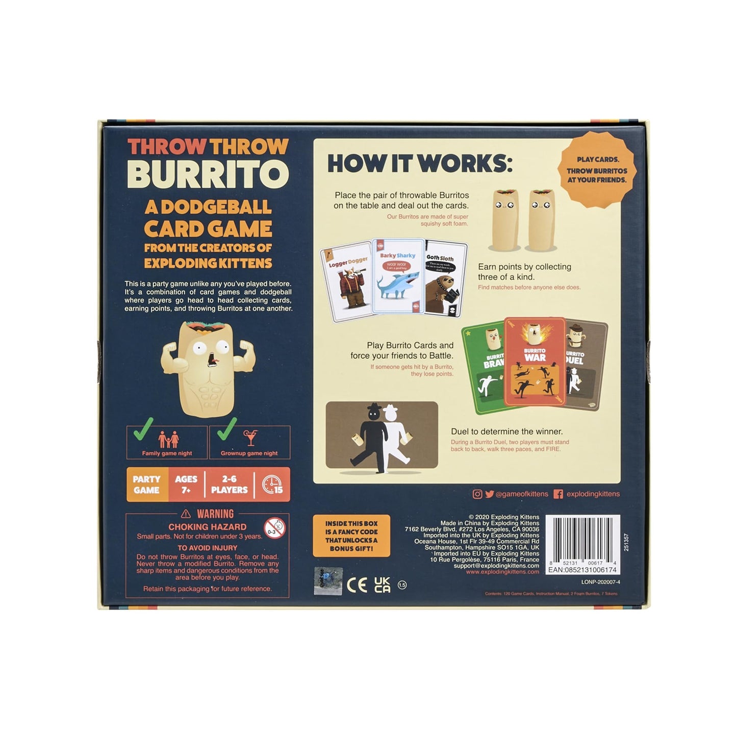 Exploding Kittens Throw Throw Burrito 2-6 Players - Ages 7+ - 15 Minutes to Play - Dodgeball Card Game - Party Game, Family Game Night, Kid and Adult Card Game