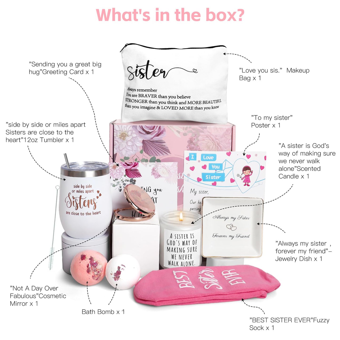 Sister Birthday Gifts, Sisters Gifts from Sister, 9PCS Unique Gift for Sisters Gift Baskets Ideas for Christmas, Birthday, Mothers Day, Valentines Day