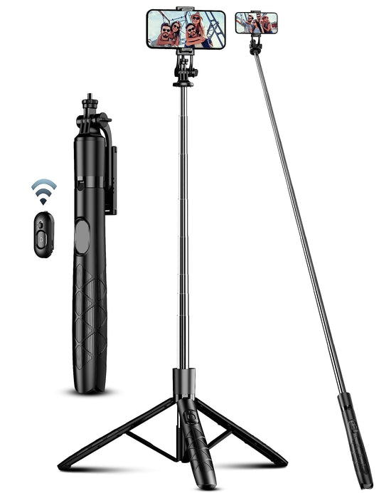 71" Phone Tripod & Selfie Stick, All in One Extendable Cell Phone Tripod with Wireless Remote, Tripods Stand for iPhone & Travel Selfie Stick 360° Rotation Compatible with iPhone Android, Camera