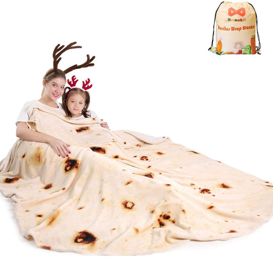 mermaker Burritos Tortilla Throw Blanket 2.0 Double Sided 60 inches for Adult and Kids, Giant Funny Realistic Food Blanket, 285 GSM Novelty Soft Flannel Taco Blanket (Yellow-Double Sided)
