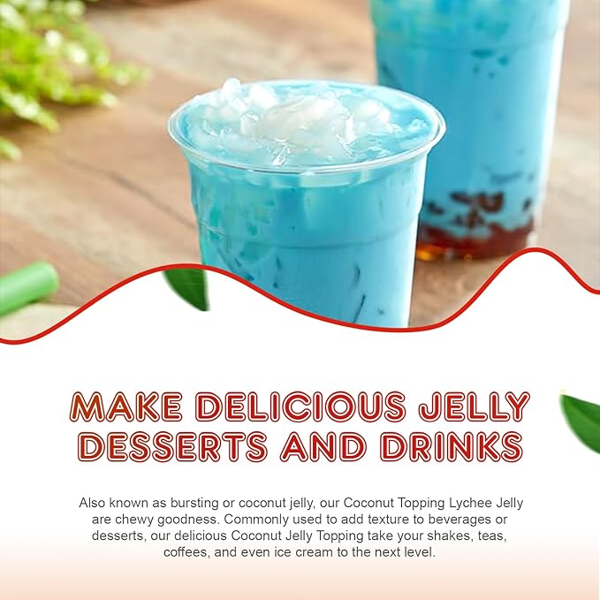 Fanale Coconut Jelly Topping nata de coco for Bubble Tea 8.3 lb | Lychee Jelly | for Boba Tea, Smoothies, Slushes, Desserts | 8.3 pound (Pack of 4) | JEL005-CS