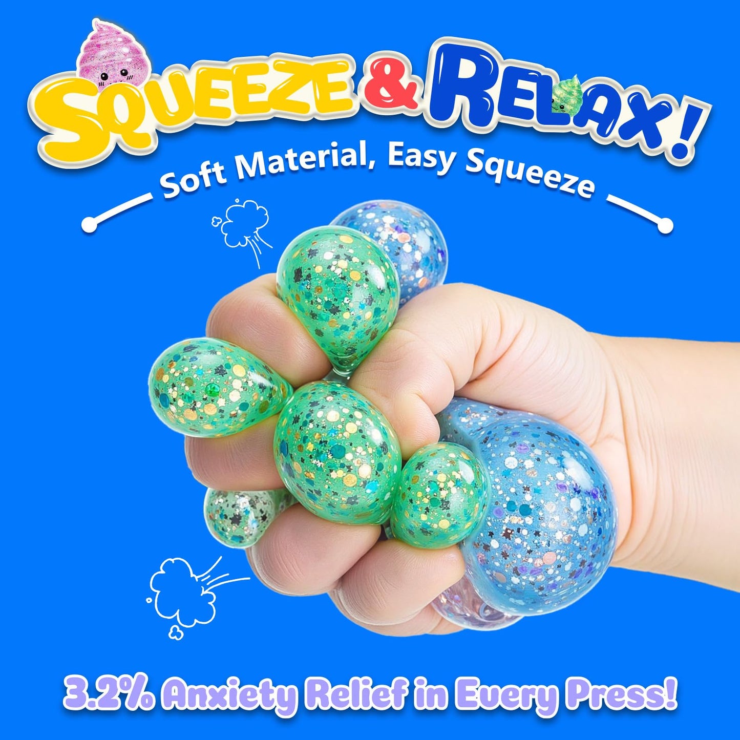Fidget Toys for Kids & Adults: 4 Pack Poop Prank Gross Sensory Squeeze Toy - Large Size, Stress Anxiety Relief Balls, Gag Gifts for Girls Boys Teens Party Favors, Toys for Ages 6 7 8 12 Years Old