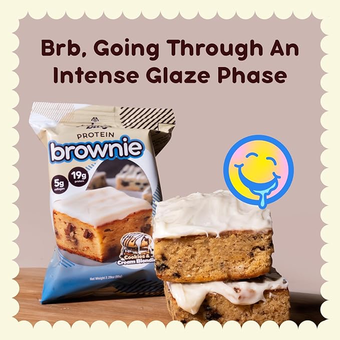 Prime Bites Protein Brownie from Alpha Prime Supplements | High Protein, Collagen Fortified Low Sugar Treat | Delicious Snack | 12 Bars per Box (Glazed Cinnamon Roll)